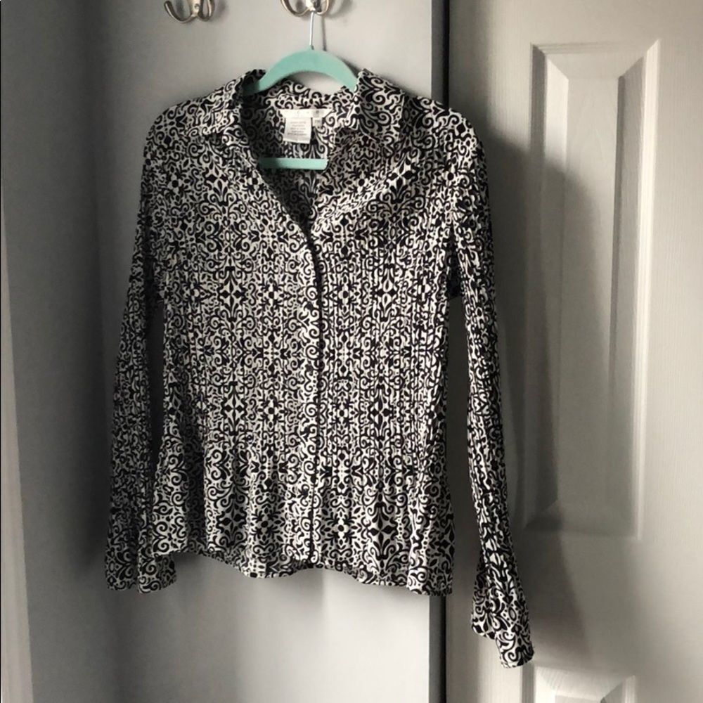 Como Petite Patterned Spandex Blend Top - M Petite